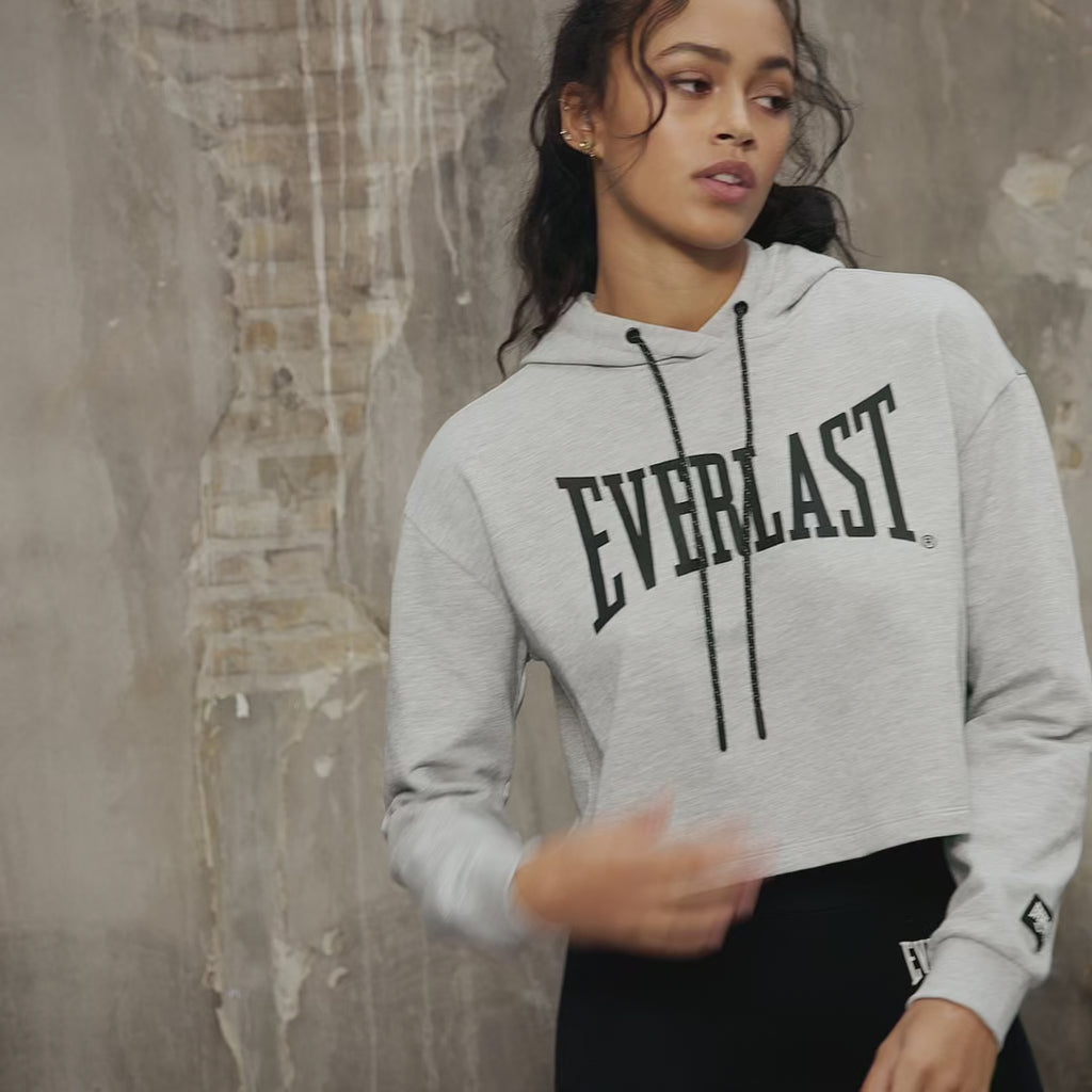 Everlast® Nordic EVERLAST Womens Iconic Logo Cropped Sweat Hoodie Sweatshirt Light Grey Melange